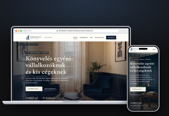Tóth Könyvelő Iroda bemutató oldal laptopon és telefonon